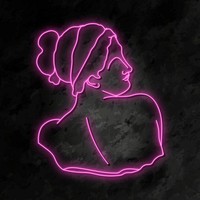 Pink glowing neon collage element, Greek statue psd