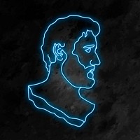 Greek man collage element, glowing neon line art in blue design vector