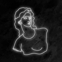 Greek woman collage element, glowing neon line art in white vector