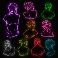 Greek people collage element, glowing neon design vector set