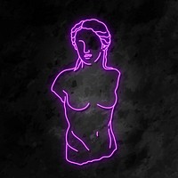 Greek woman collage element, glowing neon line art in purple vector