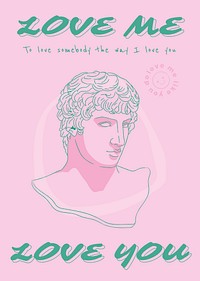 Aesthetic poster template, pastel pink design, line art Greek statue drawing vector