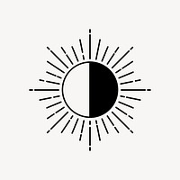 Simple black sun sticker, mystic line art style for planner decoration vector