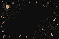 Dark sky frame background, aesthetic gold celestial line art design vector