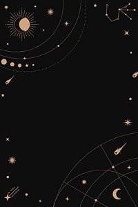 Black frame background, simple gold celestial line art design vector