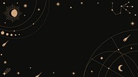 Astrology frame desktop wallpaper, gold black celestial line art style psd