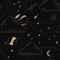 Astrology pattern sticker, gold abstract line art design vector