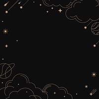 Dark sky frame background, aesthetic gold celestial line art design