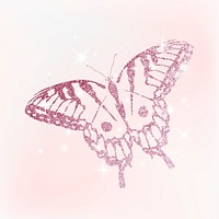 Pink aesthetic butterfly sticker, glitter collage element psd