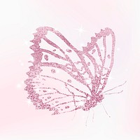 Pink holographic butterfly sticker, glitter collage element vector