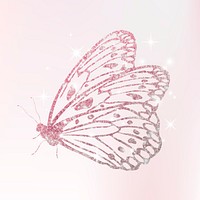 Pink holographic butterfly sticker, glitter collage element vector
