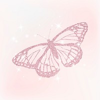 Pink holographic butterfly sticker, glitter collage element psd