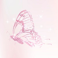 Pink holographic butterfly sticker, glitter collage element psd