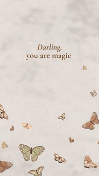 Love quote mobile wallpaper template, beige butterfly background vector