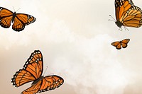 Orange butterfly background, aesthetic watercolor design psd