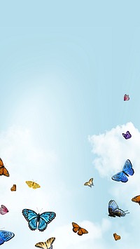 Blue sky mobile wallpaper, butterfly watercolor illustrations