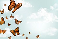 Vibrant butterflies, watercolor background with design space