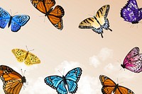 Vibrant butterflies, watercolor background with design space