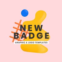 3D shape logo template, funky badge design psd