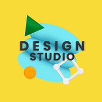 3D shape logo template, funky badge design psd