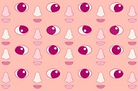 Face parts pattern background, cute pink cartoon seamless design vector