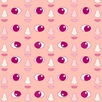 Face parts pattern background, cute pink cartoon design social media post