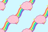 Rainbow pattern background, cute brain colorful seamless design