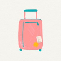 Luggage doodle sticker, beige background in psd