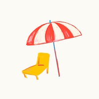 Umbrella doodle sticker, beige background vector