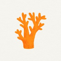 Coral doodle sticker, beige background in psd