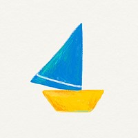 Boat doodle sticker, beige background in psd