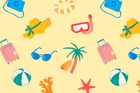 Tropical summer doodle seamless pattern, yellow background in vector