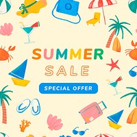 Summer sale Facebook ad template, editable text vector