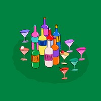 Party drinks collage element, cute party sticker on green background vector