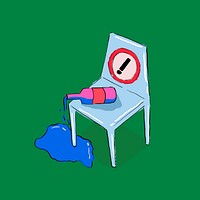 Spilled bottle on a chair, cartoon drawing illustration