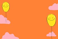 Cute balloons border orange background, drawing illustration vector