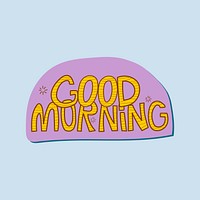 Good morning word sticker, cute pastel blue design vector