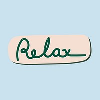 Relax word sticker, cute pastel blue design psd