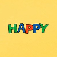 HAPPY word sticker, cute pastel yellow design vector