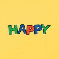 HAPPY clipart, cute trending word on yellow background 