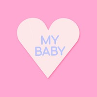 Heart shape vector stickers, baby text