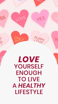 Valentine’s quotes phone wallpaper template vector, cute heart background