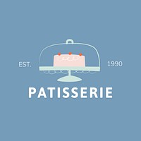 Bakery business logo template, cute cake illustration psd