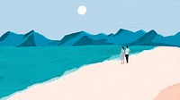 Ocean desktop wallpaper, hand drawn exploration design