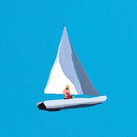 Watercolor painting sailboat, exploration illustration on blue background, simple nature design