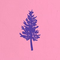 Watercolor painting pine tree, nature illustration on pink background, simple nature design