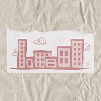 Office buildings doodle sticker, ripped paper aesthetic vector