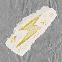 Lightning bolt doodle sticker, ripped paper aesthetic vector
