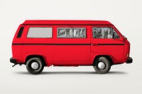Red retro van, classic car for camping psd