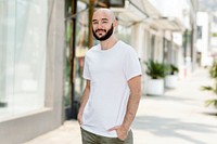 Man in white tee, basic wear apparel fashion